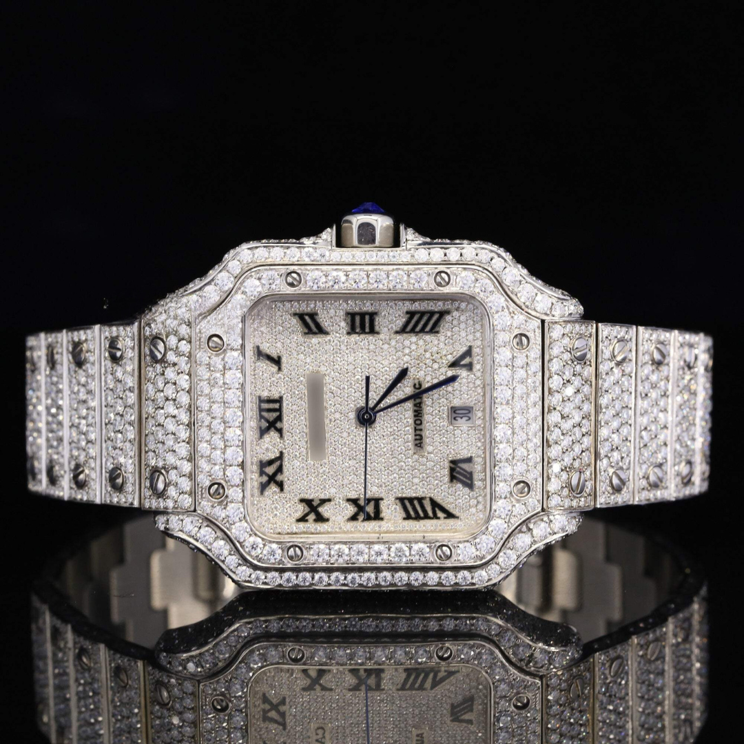 Brilliant Roman Number Moissanite Diamond Fully Iced Out Watch