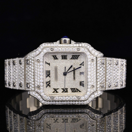 Brilliant Roman Number Moissanite Diamond Fully Iced Out Watch