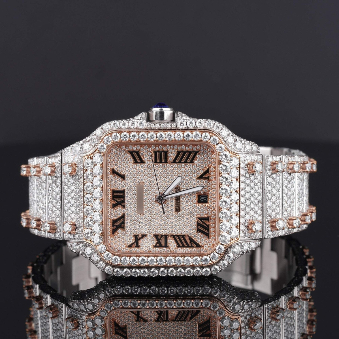 Fabulous Iced Out Roman Style Moissanite Diamond Watch