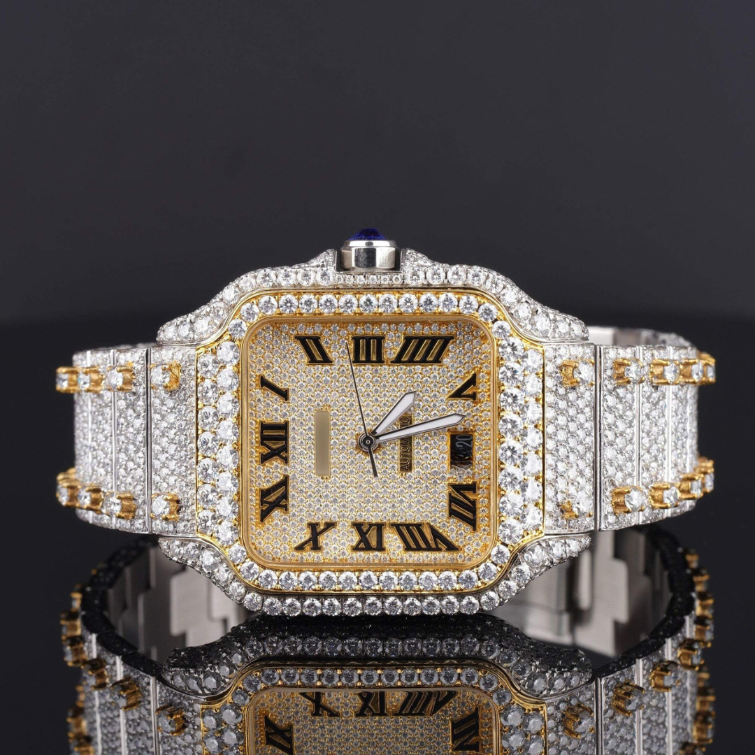 Fabulous Iced Out Roman Style Moissanite Diamond Watch