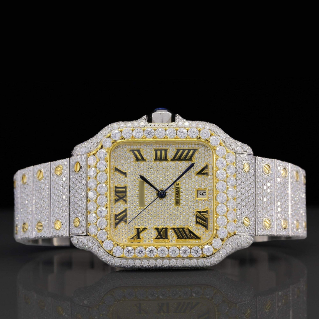 Elegant Roman Number Moissanite Diamond Iced Out Automatic Watch