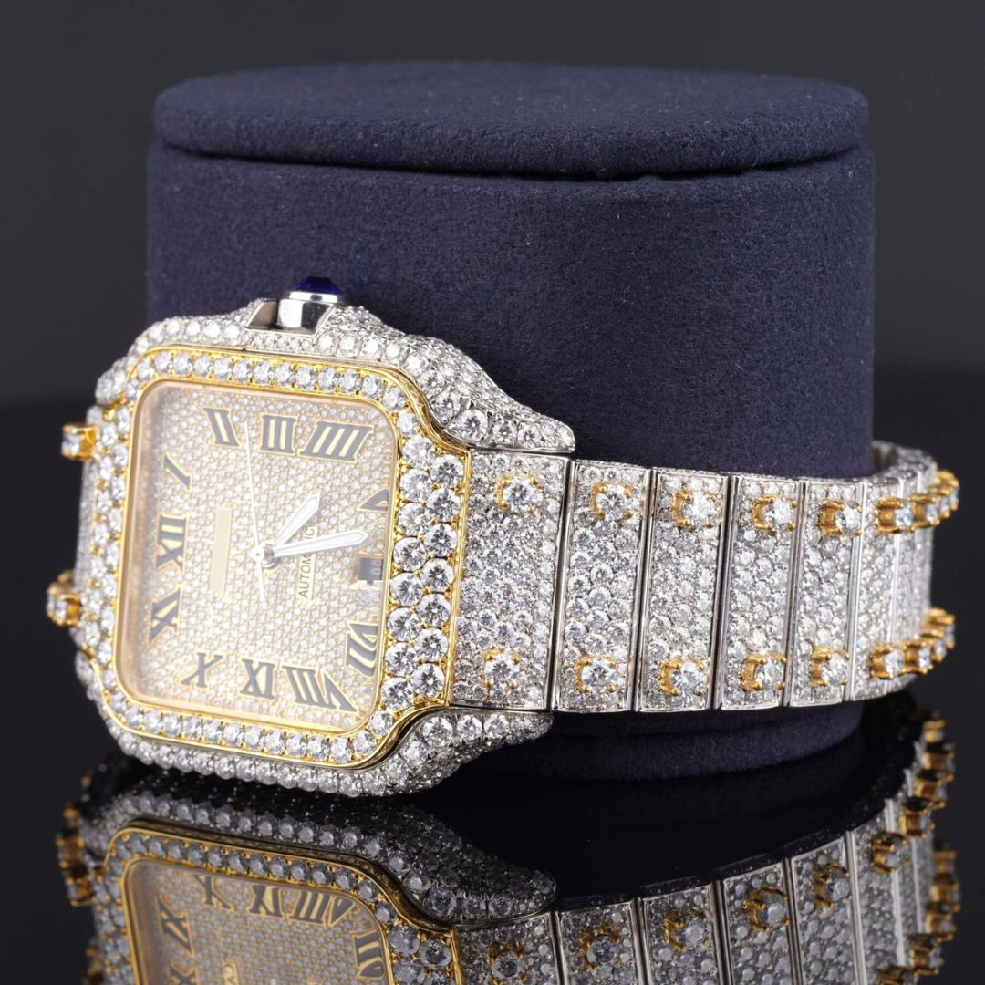 Fabulous Iced Out Roman Style Moissanite Diamond Watch